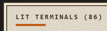 A cropped image showing a sign or plaque with the text 'LIT TERMINALS (86)' and an orange bar below it.