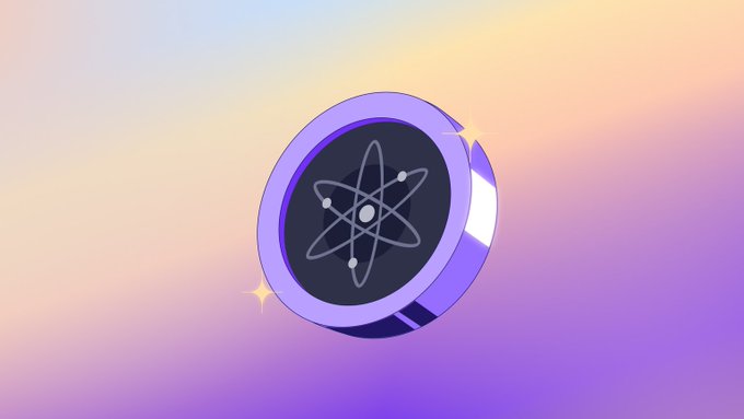 The image features a stylized purple atom symbol, representing the Cosmos ($ATOM) cryptocurrency logo, set against a soft pastel gradient background with sparkling accents. The atomic imagery visually reinforces the post's bullish message about Cosmos being undervalued at $1.30 despite its massive blockchain infrastructure potential across global markets.