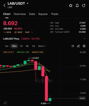 A screenshot of an Excel chart that displays the performance of a trading bot named "Lab" over time, showing its stock price fluctuations, with a red line indicating the downward trend of the stocks. The background includes text reading "LAB USDT", which seems to be related to the tradingbot or some related information about it.
