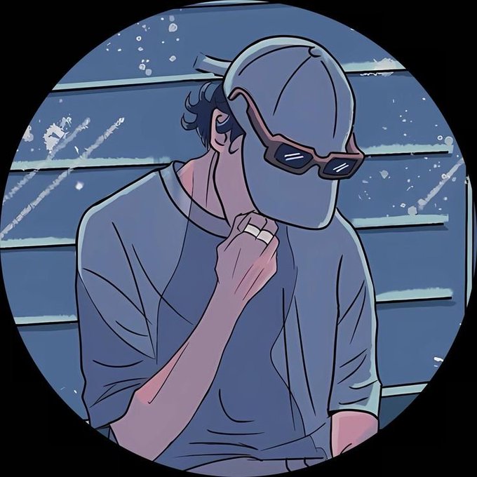 Stylized illustration of a pensive figure wearing a smooth blue mask and dark sunglasses, with their hand raised to their chin, set against a blue background.
