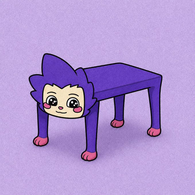 A cute cartoon character with purple fur and a cat-like face forms the body and legs of a purple table, with its pink-pawed limbs serving as the table's legs against a lavender background. The whimsical illustration complements the post's declaration of CHOG being the "unflippable king of memes on Monad," portraying the token as a charming yet sturdy foundation that can't be toppled.