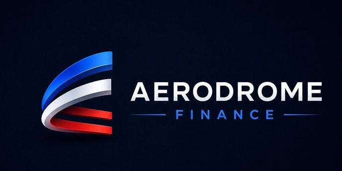 The image features a logo for an aviation company called Aerodrome Finance, which has been designed with a blue, red, and white color scheme. The logo consists of a stylized letter "A" that resembles a bird's wing or a sailboat, depending on the viewer's perspective. The text "AERO is becoming impossible to ignore @AerodromeFi" is written below the logo in a smaller font size, indicating that the company has gained significant attention and recognition for its unique design.