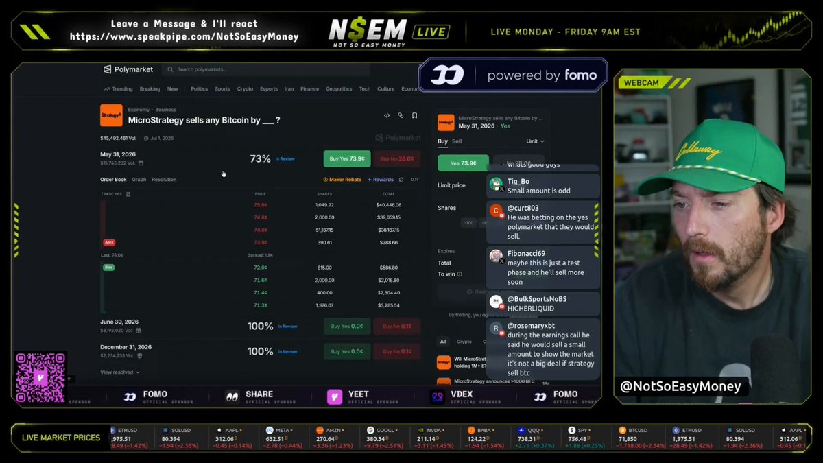 In the image, there is a stock trading dashboard displayed with information about Bitcoin sales by a person named Michael Saylor. The dashboard shows that Saylor has sold 32 Bitcoins worth $2.5 million. The sentiment of the image seems to be negative or critical about the amount he sold in comparison to what was expected.
