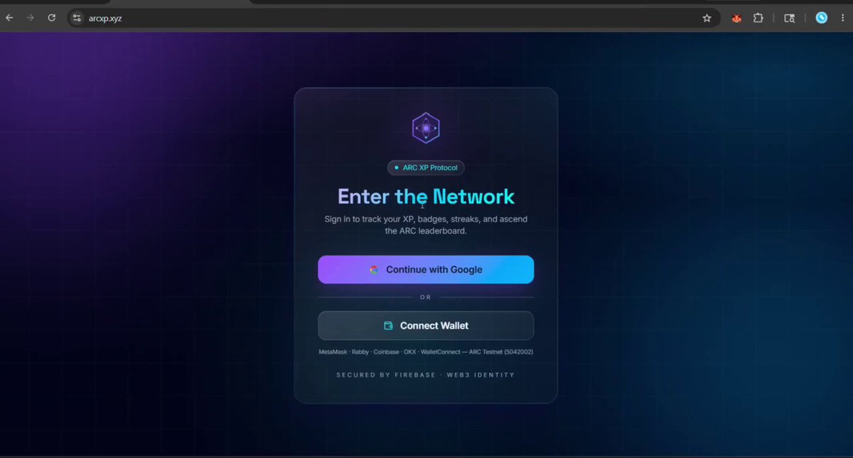 The image shows a computer screen displaying an email account page that invites users to join the network, perform certain tasks, and then disappear after completing them. The email address displayed on the screen reads "@arcxp" which suggests that this might be related to the ARC ecosystem or a project within it.