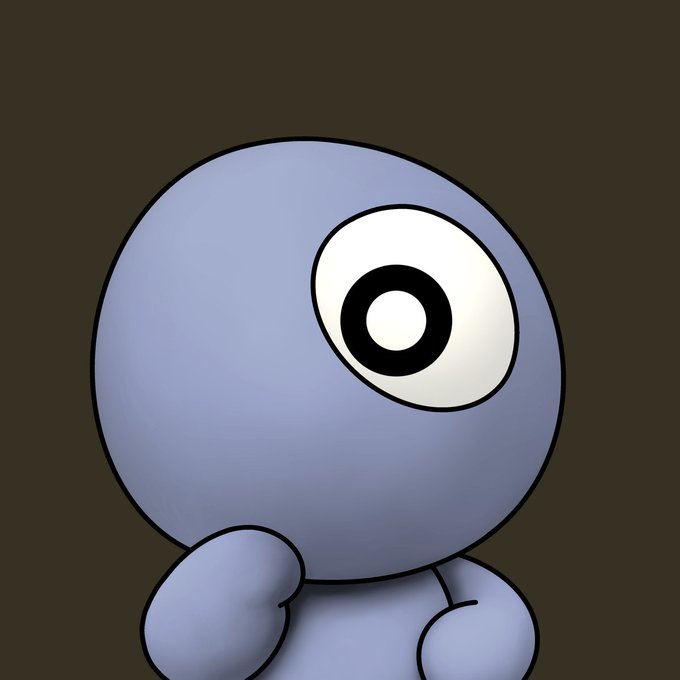 A round, gray cartoon character with a large single eye featuring a black ring pupil and a matte finish, matching the description of "Quantum #1061" from the post, which notes its gray color, ring pupil, and lack of accessories.