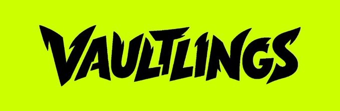 The Vaultlings logo displayed in stylized black text on a bright yellow-green background.