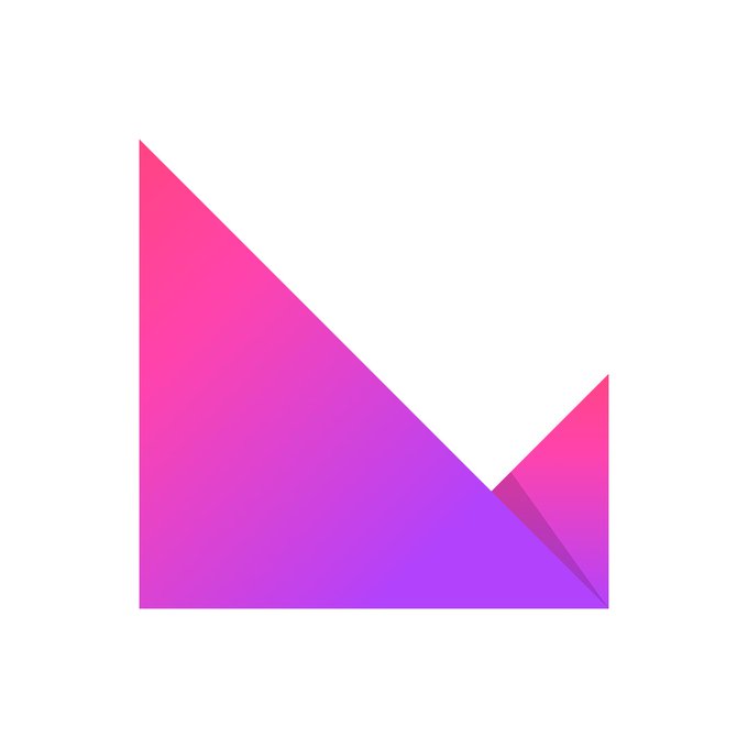 A stylized logo featuring a geometric 'M' shape with a pink to purple gradient.