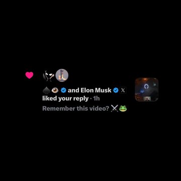 The image shows a Twitter/X notification indicating that Elon Musk "liked your reply" from 1 hour ago, with the text "Remember this video" alongside a Pepe frog emoji. This relates to the post about Musk engaging with a reply from $KEKIUS team members regarding a Kekius Maximus video.