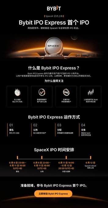 The image features a black background with white text, which includes information about an upcoming IPO for SpaceX. The text is written in Chinese, indicating that this is likely a promotional material from a company based in China or a company offering shares of their stock on foreign exchanges.