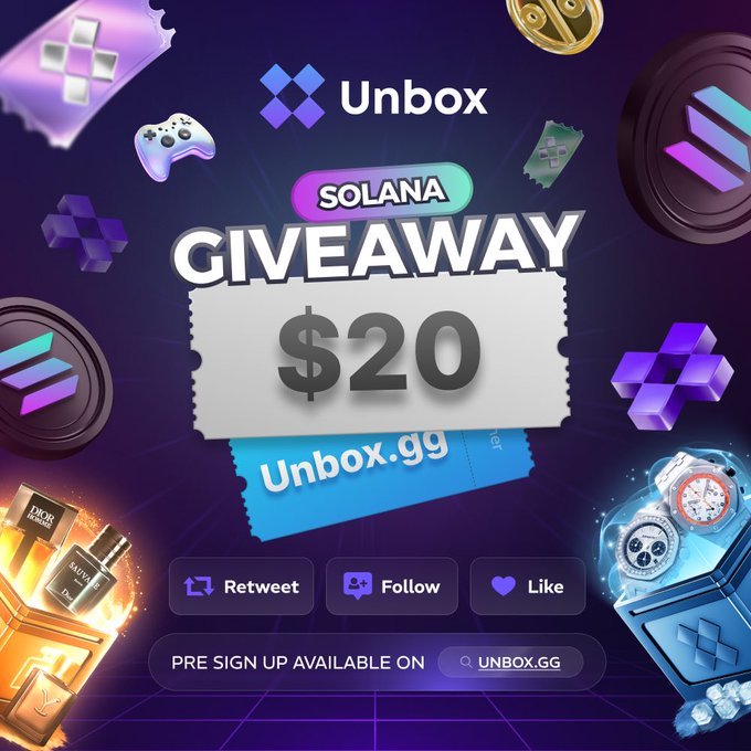 "Unbox" is written at the top of the image, which is related to a promotional campaign for a giveaway or sale of certain items like video games, DVDs and movies with a particular focus on "SOLANA". The image includes several elements such as a digital clock, a bottle (possibly containing an alcoholic beverage), and a set of blocks. These objects help to create an engaging visual display that complements the text in the post promoting the giveaway event for the product.