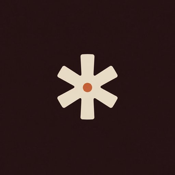 A simple dark screen displaying a minimalist cream-colored asterisk symbol with a small orange center dot.