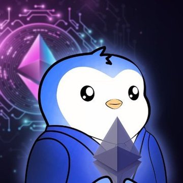 A cartoon penguin mascot wearing a blue hoodie holds an Ethereum (ETH) crystal, with a glowing ETH logo and circuit board design in the background, symbolizing BitMine Immersion's significant accumulation of over 5.78M Ethereum tokens following their latest purchase of 7,430 ETH.