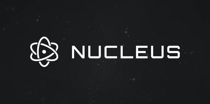A black background displays the white NUCLEUS logo with an atom symbol.