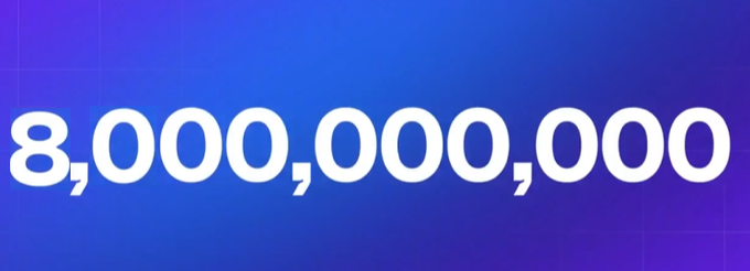 Bold white text displaying '8,000,000,000' against a gradient blue and purple background.