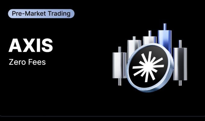 A promotional graphic for "AXIS" pre-market trading with "Zero Fees" text and a logo featuring candlestick chart bars.