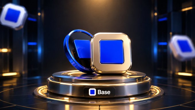 The image features two blue square buttons with gold edges placed on a silver base. The background of the image is black, which contrasts with the blue buttons and makes them stand out. There are also three other blue squares scattered around the scene, adding more visual interest to the composition.