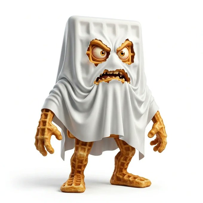 The image features a cartoon character, possibly a waffle or a cake monster, standing against a white background with its arms and legs spread out. The character appears to be made of waffles or cakes, giving it a unique and playful appearance. In the bottom right corner of the image, there is text that reads "BRAINROT #3057 has been sold for 0.042ETH". This suggests that someone might have bought this cartoon character from an online marketplace like eBay or another website.