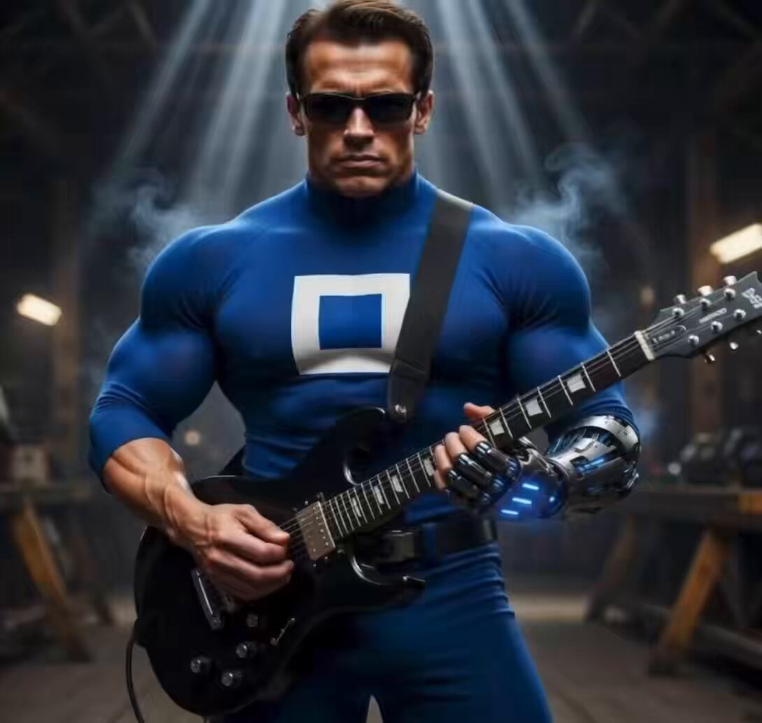 The image features a muscular man dressed as Superman, holding a guitar with both hands while standing in front of a building. The caption reads "GM Web3 Whatever happened, happened but we keep base’n’rolling ( @base )". This suggests that the man is likely promoting or participating in an event related to the comic book character Superman and his powers.