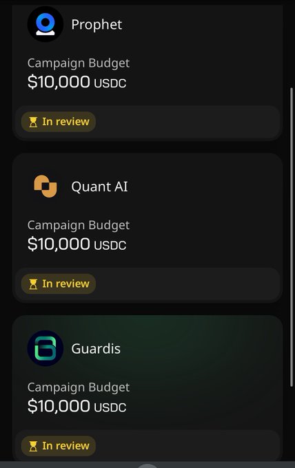 The image shows a phone screen displaying three different campaign budgets, each with its own color and logo. The first budget has a blue background and features an orange logo for "Campaign Budget", followed by a green background with a yellow logo for "Campaign Budget". The third budget also has a blue background but displays a white background instead of a yellow one. The post mentions that the budgets are in review, which suggests that they might be being evaluated or updated based on their performance.