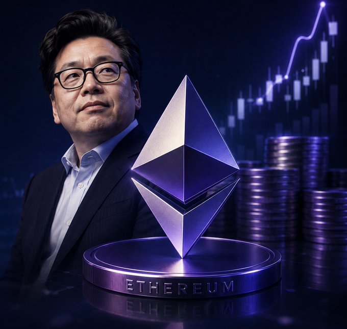 An AI-generated image depicting an Asian man in glasses next to a large purple Ethereum logo and stacked coins against a chart backdrop.