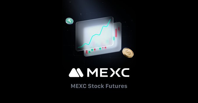 The graphic shows the MEXC logo with the tagline "MEXC Stock Futures," featuring an illustration of a glowing stock chart with a rising teal trend line, red and green candlesticks, an airplane icon, and a gold coin, all set against a black background.

The image visually reinforces the post's contrast by depicting MEXC's stock futures product as the crypto-native gateway—symbolized by the coin and upward-trending chart—that allows USDT-based capital to seamlessly move into traditional stock markets without exiting the crypto ecosystem.