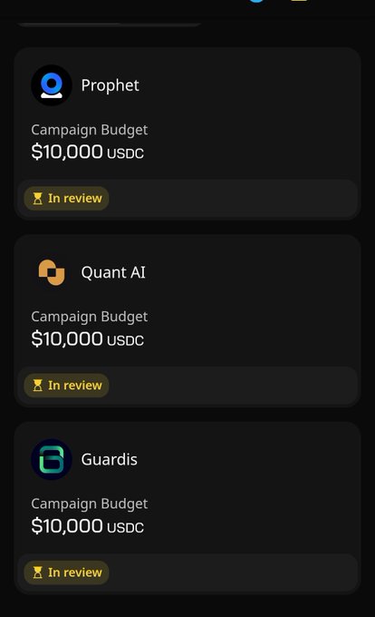 The image shows three different campaign budgets displayed on a phone screen. One of them has a $10,000 USOC rating, while another one has a $1,000 USOC rating. The third budget appears to be for a $30,000 USOC project. The post suggests that the creator is looking for projects with a budget between $3,000 and $9,999 or those with a budget of $10,000 or more.