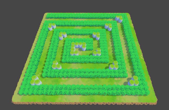 The image shows a 3D rendering of an intricate maze made up of green trees, with a large central circle containing smaller circles within it. The maze appears complex and challenging, suggesting that it could be part of a video game or other interactive digital experience. The caption above the image reads "Would you want to build your own PvP arenas?". This implies that the viewer might find such an immersive environment appealing for roleplaying games (RPGs) or similar types of digital entertainment where players can create and explore their own virtual worlds.