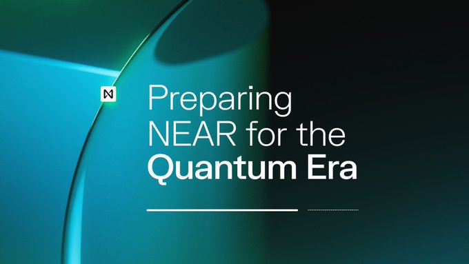 The image features a sleek teal and black gradient design with the NEAR logo and the headline "Preparing NEAR for the Quantum Era." This visual directly ties to the post's enthusiasm about NEAR becoming a one-stop, decentralized, and quantum-proof hub for managing assets like TAO through platforms like Rhea Finance.