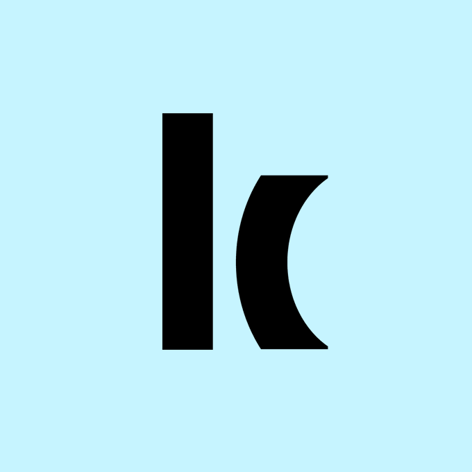 A minimalist logo featuring a black vertical bar and a curved black shape resembling a lowercase letter on a light blue background.