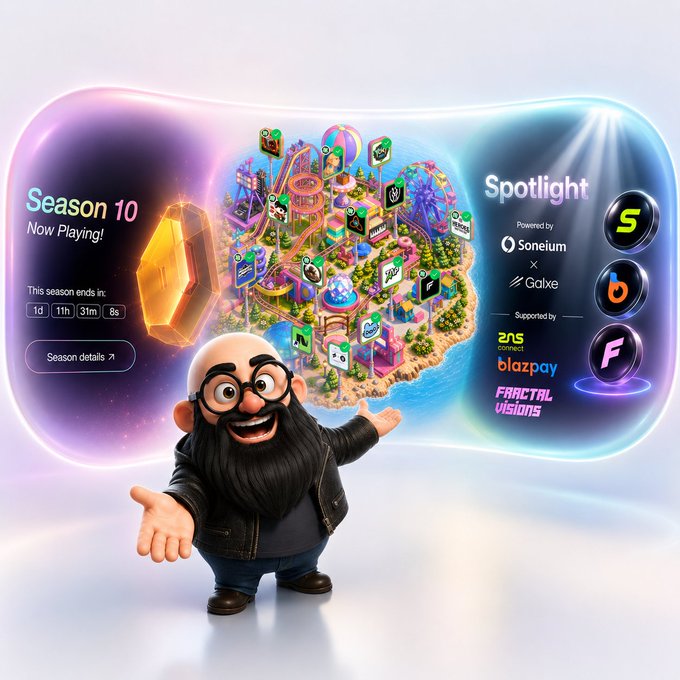 The image features a cartoon character, possibly a man with glasses or a bald head wearing a leather jacket, standing next to a large screen that displays information about an app called "Focus on what is in the image and how it relates to the post". The character appears to be excited about the app's features.