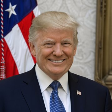 A smiling portrait of Donald Trump, with an American flag behind him, is shown in relation to a news report about estimated investor losses in Trump-linked crypto products, including $3.2 billion in $TRUMP.