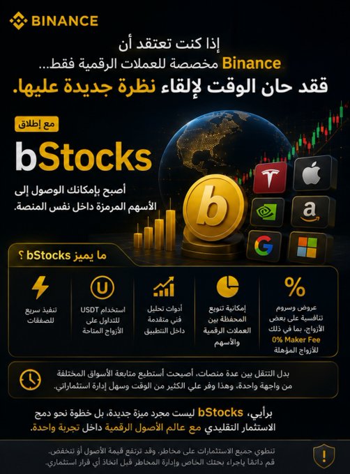This Binance advertisement announces the launch of "bStocks," enabling users to access tokenized stocks alongside cryptocurrencies on the same platform, integrating traditional and digital asset investments. The image visually represents this by displaying the Binance logo, the "bStocks" branding, various stock market charts, and logos of prominent tech companies like Apple, Tesla, Nvidia, Google, and Microsoft.