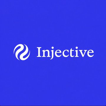 The image displays the Injective logo—a white stylized swirl icon next to the word "Injective"—set against a solid blue background. The caption notes Injective's milestone of becoming an SEC-registered transfer agent as it advances its tokenization efforts.