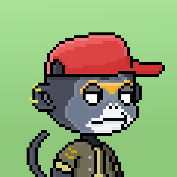 A pixel art character shows a gray-skinned figure wearing a red backwards cap and olive green shirt against a light green background.