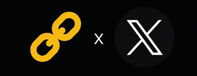 The image displays a partnership graphic featuring Blockfirm's yellow chain-link logo alongside X's (formerly Twitter) logo, separated by an "x" symbol to indicate collaboration. This visual represents Blockfirm's new X (Twitter) integration, allowing users to sign up or log in directly with their X account.