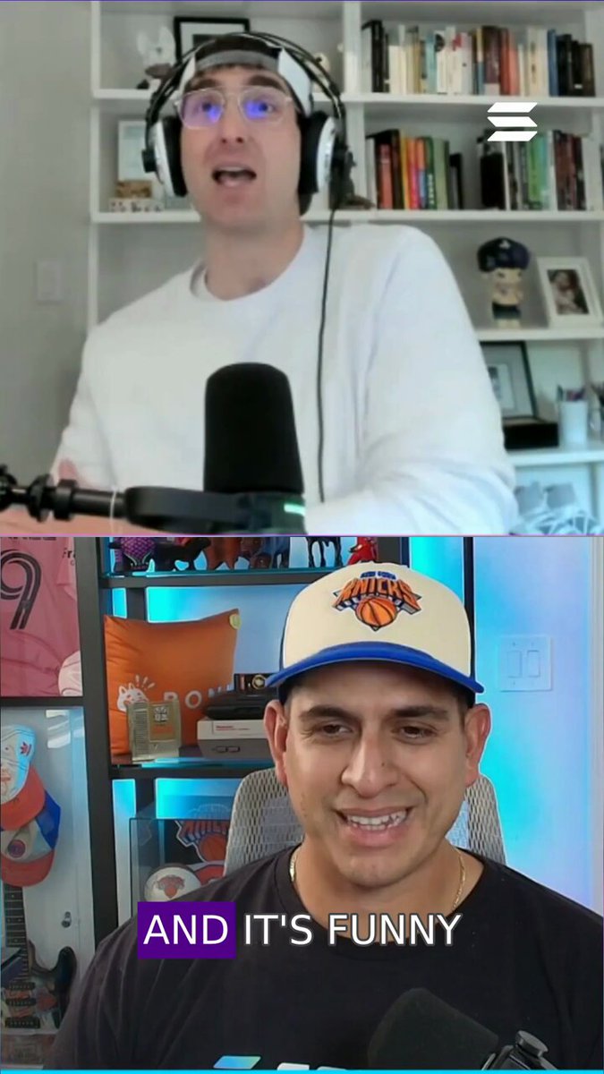 The image shows two men wearing baseball caps, one of whom appears to be a sports commentator or host, while the other man seems to be a regular person. The caption reads "And it's funny", which suggests that there might be some humor in the situation depicted by the two men and their hats.