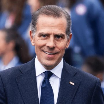A smiling man in a dark suit and blue tie with an American flag pin appears at what seems to be a public event. The image relates to the post about a $HUNTER Biden-themed memecoin, named after Hunter Biden, which experienced a dramatic 90%+ crash in value within just 30 minutes of its launch, plummeting from a fully diluted valuation of approximately $110.8 billion to under $10 billion.