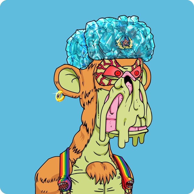 The image features a cartoon monkey wearing a hat with blue jewels and a rainbow-colored bandana around its neck. The monkey has a backpack on, suggesting that it might be going on an adventure or journey. The caption "I think we've got some new apes from China, which is awesome" implies that the monkey could be a character from a video game or animated series set in China.