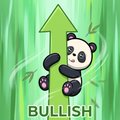 The image features a cartoon panda climbing a green upward arrow, with the word "BULLISH" displayed below, symbolizing positive market momentum for the $PANDA token. The combination of the rising arrow and "bullish" label aligns with the accompanying post promoting $PANDA on AbstractChain and Pumpfun, suggesting optimism about the token's performance.