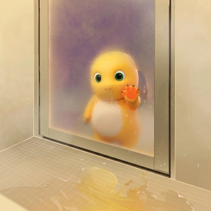 A cute 3D-rendered cartoon dragon character with big green eyes presses its paw against a foggy glass window, peering into a tiled bathroom with water droplets on the surface. The image ties to the post's promotion of "奶龙" (Milk Dragon) as the next big alpha cryptocurrency project, using the adorable mascot to attract viewers to the contract address "0x8eb4ecec4f08f3507cfff557acb6a184c5cc7777".