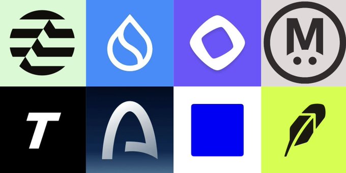 The image displays eight cryptocurrency and blockchain project logos arranged in a 2x4 grid, including Sui (water drop logo), Aptos (purple diamond), MegaETH (M with dots), Monochrome, Arc, Tempo (T), Monad (square), and an unspecified feather/leaf logo on green.

The logos visually represent the competitive matchups mentioned in the post: Base vs Robinhood, Tempo vs Arc, Sui vs Aptos, and Monad vs MegaETH, highlighting the rivalries being watched in real time for shifting market dynamics.
