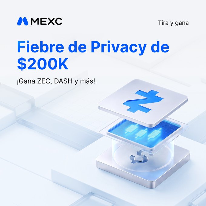 A MEXC cryptocurrency promotional advertisement in Spanish reads "Fiebre de Privacy de $200K — ¡Gana ZEC, DASH y más!" featuring a stylized XMR (Monero) 3D icon.