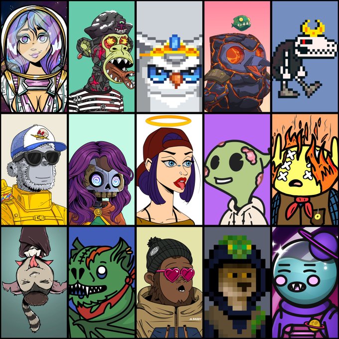 A grid of 15 colorful cartoon/animated character illustrations in various artistic styles.