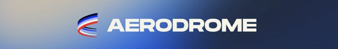 The image features the Aerodrome logo, a stylized "E" design in blue and red alongside the white "AERODROME" text on a blue gradient background. This branding relates to the post announcing Aerodrome and Velodrome merging into a unified "Aero" protocol on October 21, with token holders converting AERO and VELO tokens into the new AERO across seven EVM chains.