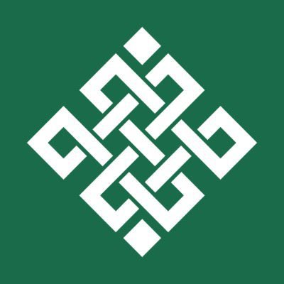 A green square logo featuring a white geometric interwoven knot design.
