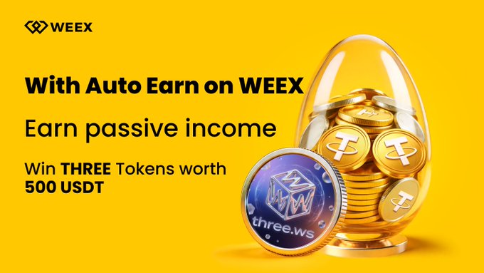 A gold egg filled with coins is placed in a vase, along with several more coins scattered around its edges. The text above the eggs reads "With Auto Earn On Weex Auto Earn Double Rewards Campaign Is Live!". This post explains that participating in this campaign will help users earn money by mining for cryptocurrency and earning tokens in exchange.
