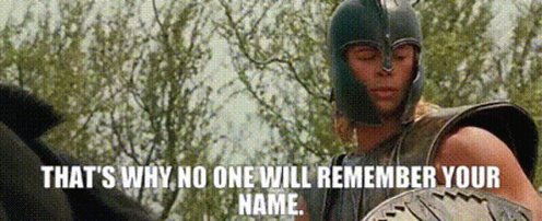 The image features a man wearing a helmet, possibly from the movie "Glory". He appears to be posing for a picture or participating in an event related to the film. The caption below his photo reads, "That's why, no one will remember your name." This statement is meant to convey that the person's identity might not be remembered by others due to their involvement with the movie or event depicted in the image.