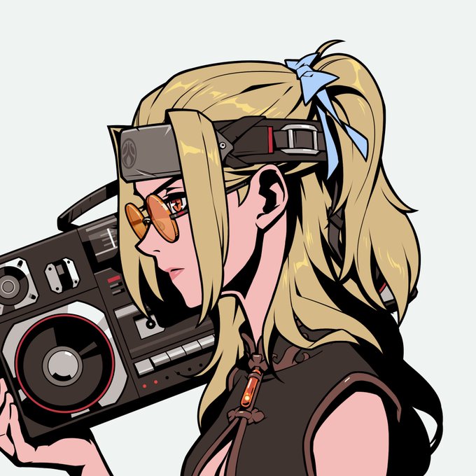 The image features a cartoon girl wearing glasses and holding a boombox or radio. The girl appears to be a character from a comic strip or anime, as indicated by her attire and the presence of a boombox. The caption above the image reads "Been thinking about her for a few days.. A bit above floor, but I've answered, and now I've mastered it", suggesting that she is a musician who has been working on mastering the instrument or recording music using the boombox.