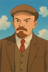 The image features an illustration of a man wearing a brown suit jacket with a red tie, standing against a blue sky with white clouds. The man has a mustache and beard, giving him a distinguished appearance. The caption below the image reads "Hey @toly, it feels like it's just about time for a true sender on Solana. Why not Comrades? Built through the trenches, battle-tested through the bear, and backed by a community that never stopped showing up."