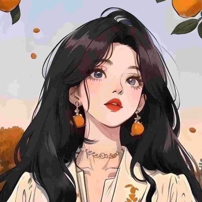 The image features a beautiful young woman with long black hair wearing an orange dress. She has her hair styled in loose waves and is looking directly at the camera. The background of the image shows several oranges scattered around, adding a vibrant touch to the scene. The caption for this image reads "Aster 'believer' @LiDaimei_ has been promoting what they claim to be 
the most promising Aster Meme" in the form of $ADOG. The meme is hosted on @BNBChain and claims to have burned 60 million tokens already, distributed 17,300 $ASTER in dividends".